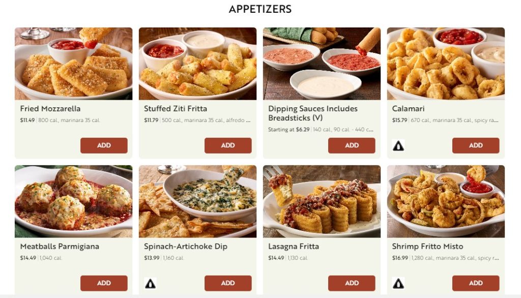 Olive Garden Appetizers Menu Image