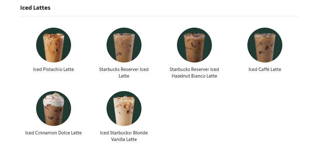 Starbucks Iced Lattes Menu Image