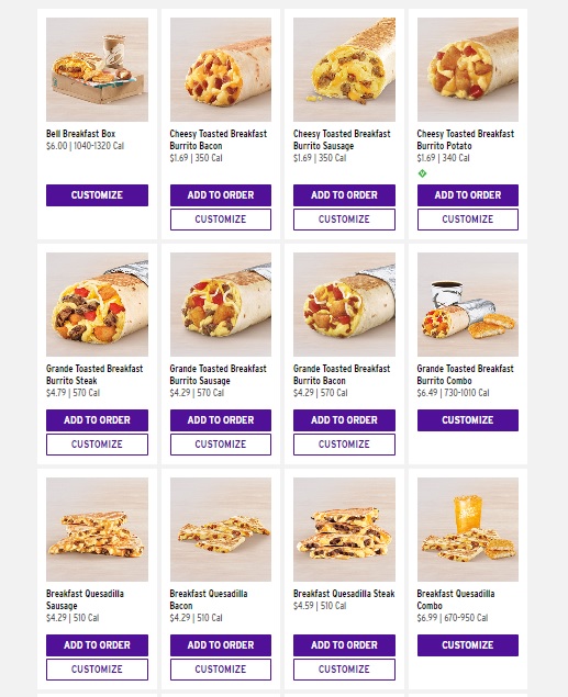 Taco bell menu with pictures image